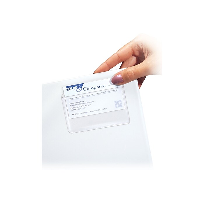 C-Line Self-Adhesive Business Card Holders, 2" x 3.5", Clear, 10/Pack  (70257) | Staples