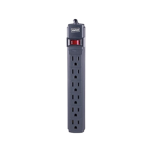 Staples 3' and 6Outlet Power Strip, Charcoal at Staples