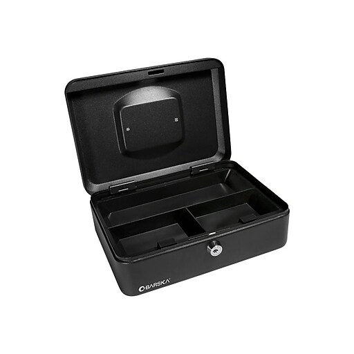 Barska Small Key Lock Cash Box, 3 Compartments, Black (CB11830) Staples