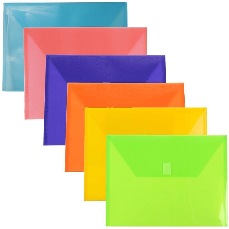 Jam Paper Plastic File Pocket, Letter Size, Assorted, 6/Pack (218V0ASSRT) image 1