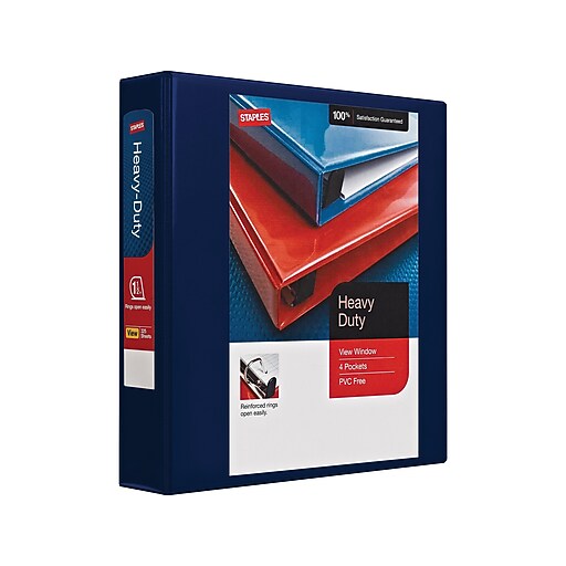 Staples Heavy Duty 1 1/2" 3Ring View Binder, DRing, Navy Blue (56279CC) Staples