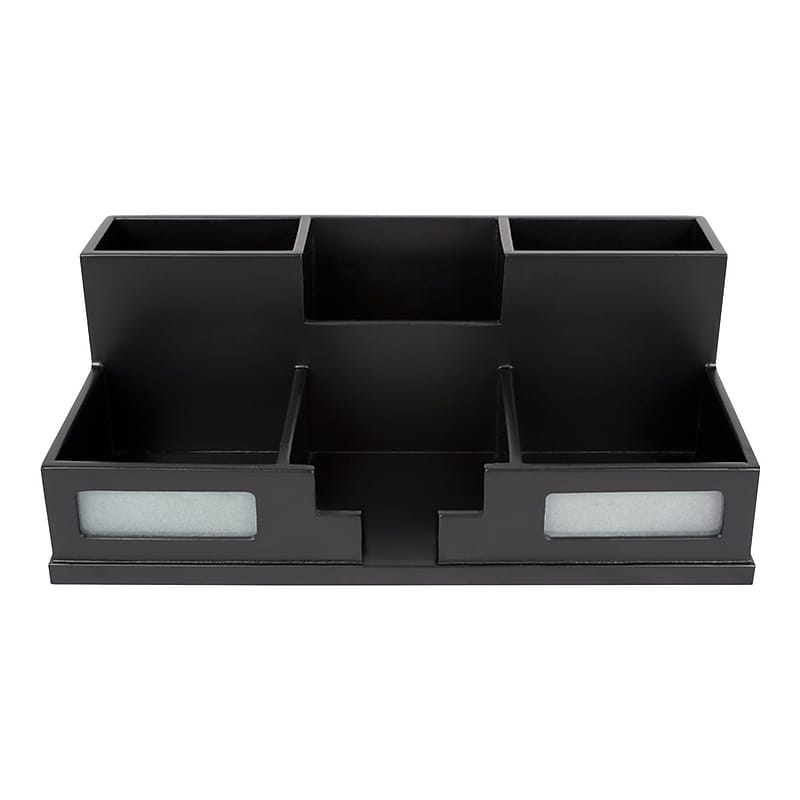 Victor Technology 6 Compartment Wood Storage with Smart Phone Holder, Black (9525-5) image 1