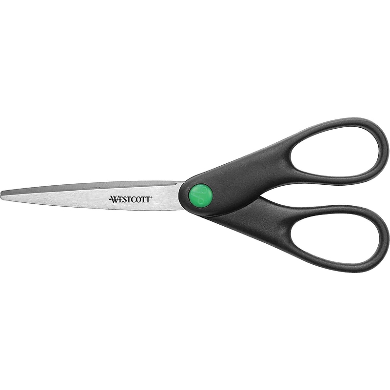 Westcott Straight KleenEarth 7" Recycled Stainless Steel Standard Scissors, Pointed Tip, Black (44218) image 1