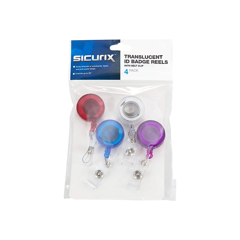 SICURIX Badge Reels, Assorted Colors, 4/Pack (68884) image 1