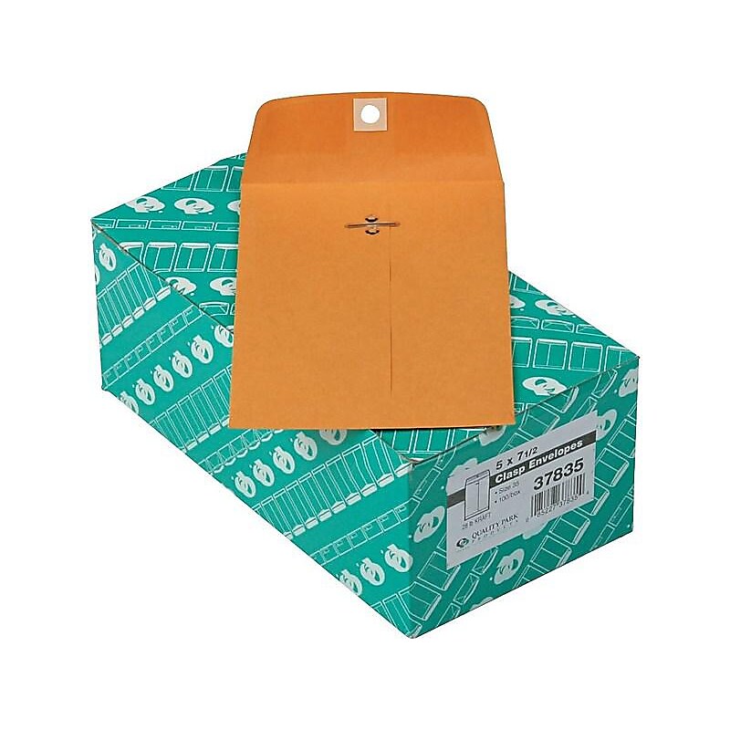 Quality Park Clasp & Moistenable Glue Kraft Catalog Envelopes, 5" x 7.5", Brown Kraft, 100/Box (QUA37835) image 1