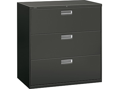 HON Brigade 600 Series 3-Drawer Lateral File Cabinet, Locking, Charcoal, Letter/Legal, 42"W (H693.L.S)