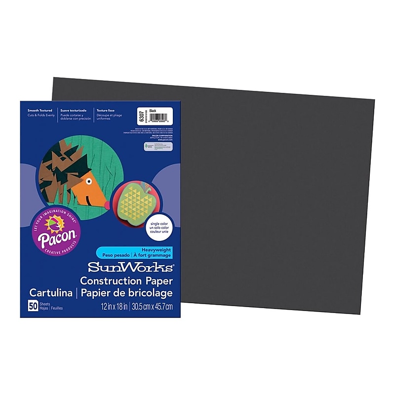 SunWorks 12"W x 18"L Construction Paper, Black, 50/Pack (6307) image 1