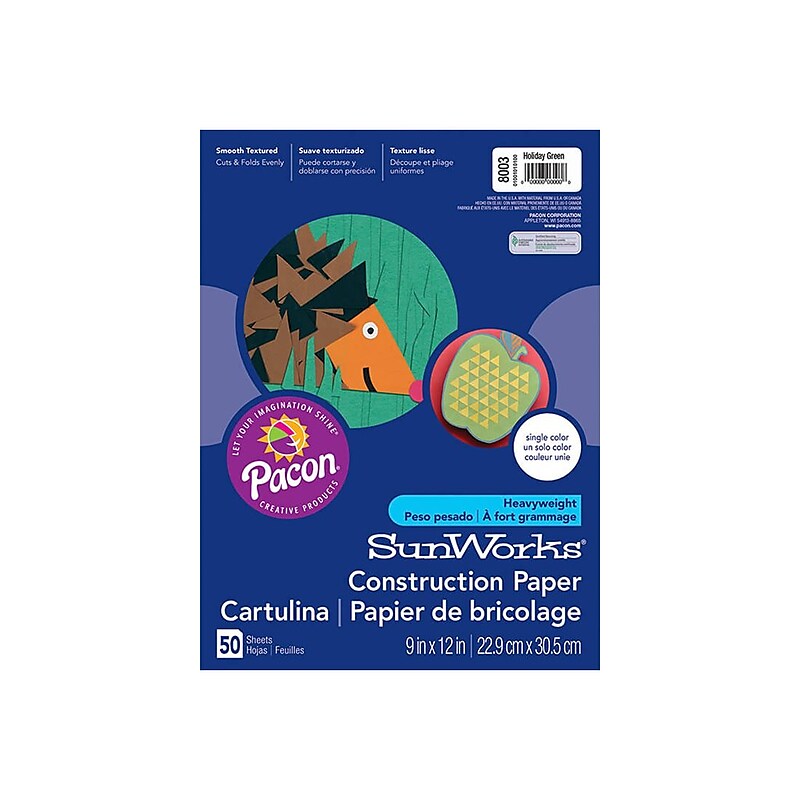 SunWorks 9"W x 12"L Construction Paper, Holiday Green, 50/Pack (8003) image 1