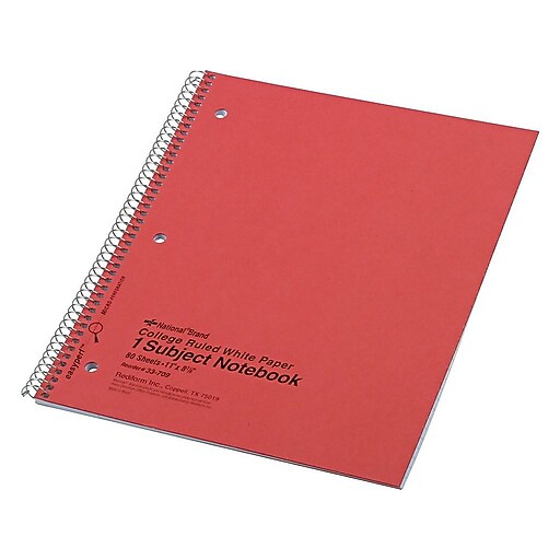National Brand Wirebound 1Subject Notebook, College/Margin Ruled, 11