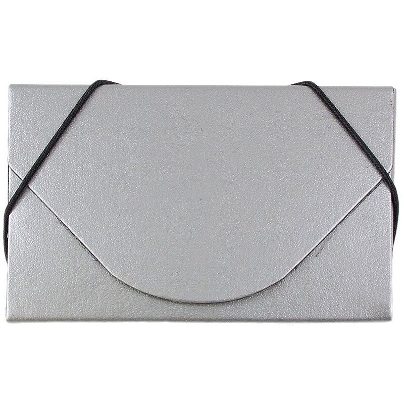 JAM Paper® Colorful Business Card Holder Case with Round Flap, Matte Silver Chipboard, Sold Individually (369031721) image 1