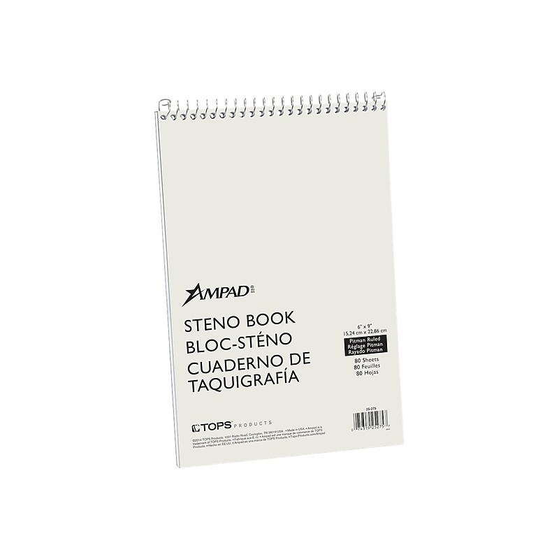 Ampad Steno Book, 6" x 9", Pitman Ruled, 80 Sheets, White/Green (TOP 25-275) image 1