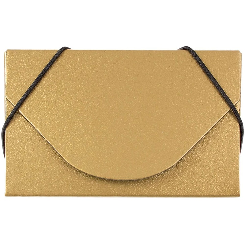 JAM Paper® Colorful Business Card Holder Case with Round Flap, Matte Gold Chipboard, Sold Individually (369031718) image 1