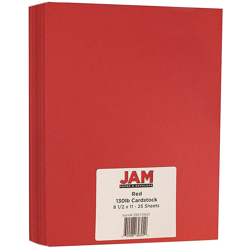 JAM Paper Extra Heavyweight 130 lb. Cardstock Paper, 8.5" x 11", Red, 25 Sheets/Pack (295731621) image 1