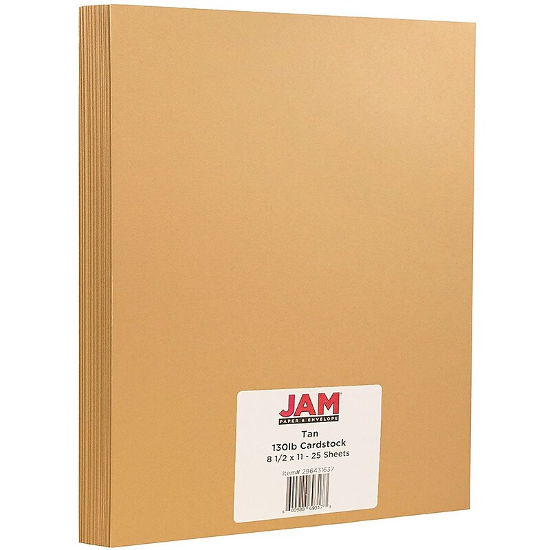 JAM Paper Extra Heavyweight 130 lb. Cardstock Paper, 8.5" x 11", Tan Brown, 25 Sheets/Pack (296431637) image 1