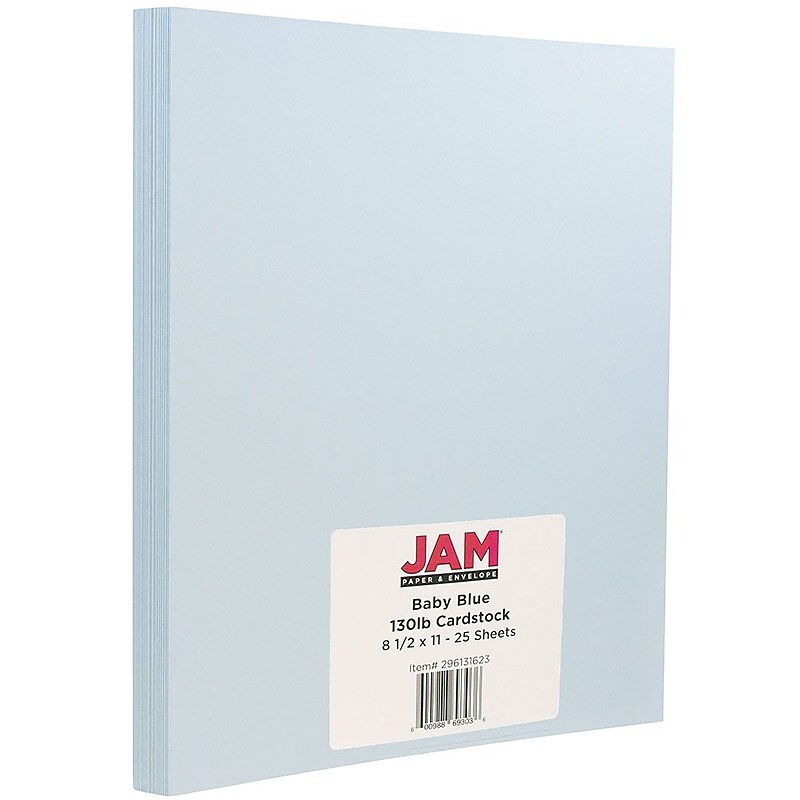 JAM Paper Extra Heavyweight 130 lb. Cardstock Paper, 8.5" x 11", Baby Blue, 25 Sheets/Pack (296131623) image 1