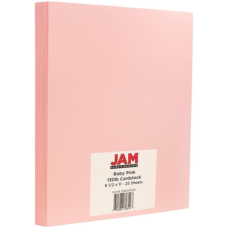 JAM Paper Extra Heavyweight 130 lb. Cardstock Paper, 8.5" x 11", Baby Pink, 25 Sheets/Pack (296231639) image 1