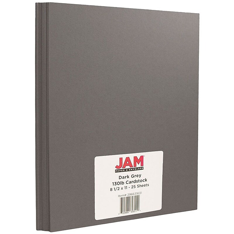 JAM Paper Extra Heavyweight 130 lb. Cardstock Paper, 8.5" x 11", Dark Gray, 25 Sheets/Pack (296631631) image 1