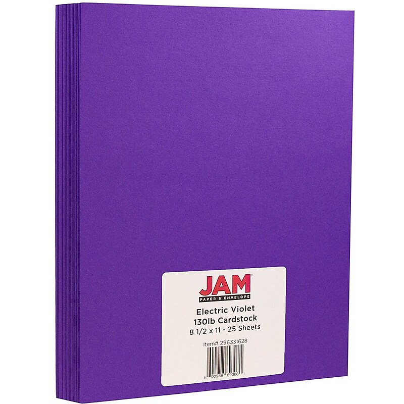 JAM Paper Extra Heavyweight 130 lb. Cardstock Paper, 8.5" x 11", Electric Violet Purple, 25 Sheets/Pack (296331628) image 1