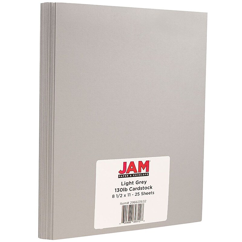 JAM Paper Extra Heavyweight 130 lb. Cardstock Paper, 8.5" x 11", Light Gray, 25 Sheets/Pack (296631632) image 1