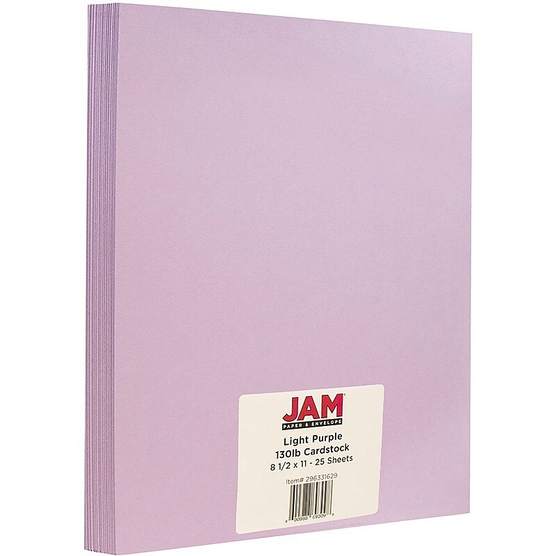 JAM Paper Extra Heavyweight 130 lb. Cardstock Paper, 8.5" x 11", Light Purple, 25 Sheets/Pack (296331629) image 1