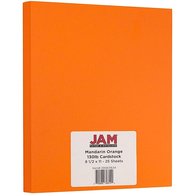 JAM Paper Extra Heavyweight 130 lb. Cardstock Paper, 8.5" x 11", Mandarin Orange, 25 Sheets/Pack (295831634) image 1