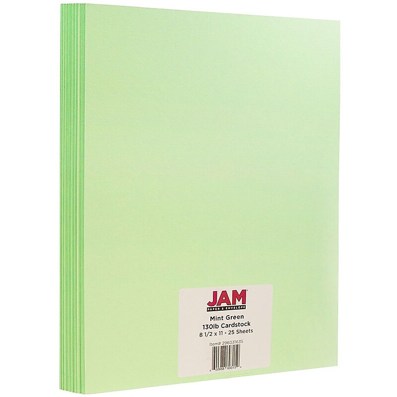 JAM Paper Extra Heavyweight 130 lb. Cardstock Paper, 8.5" x 11", Mint Green, 25 Sheets/Pack (296031635) image 1