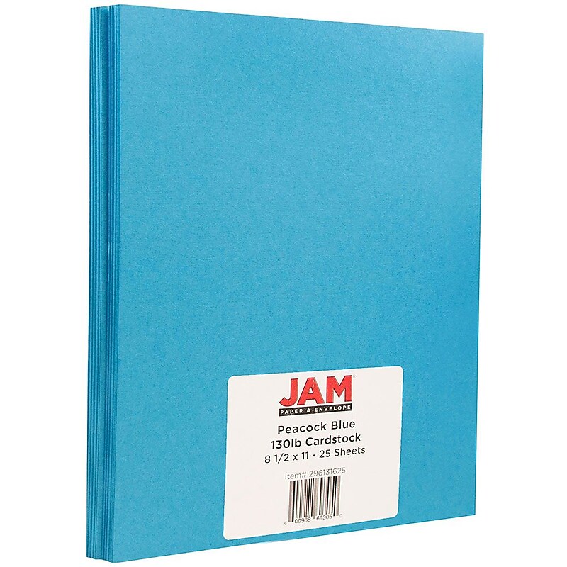 JAM Paper Extra Heavyweight 130 lb. Cardstock Paper, 8.5" x 11", Peacock Blue, 25 Sheets/Pack (296131625) image 1