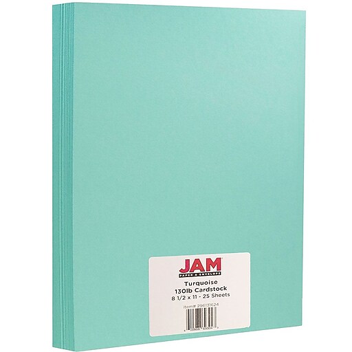 Jam Paper Matte Cardstock, 8.5 x 11, 130lb Turquoise, 25/Pack, Blue
