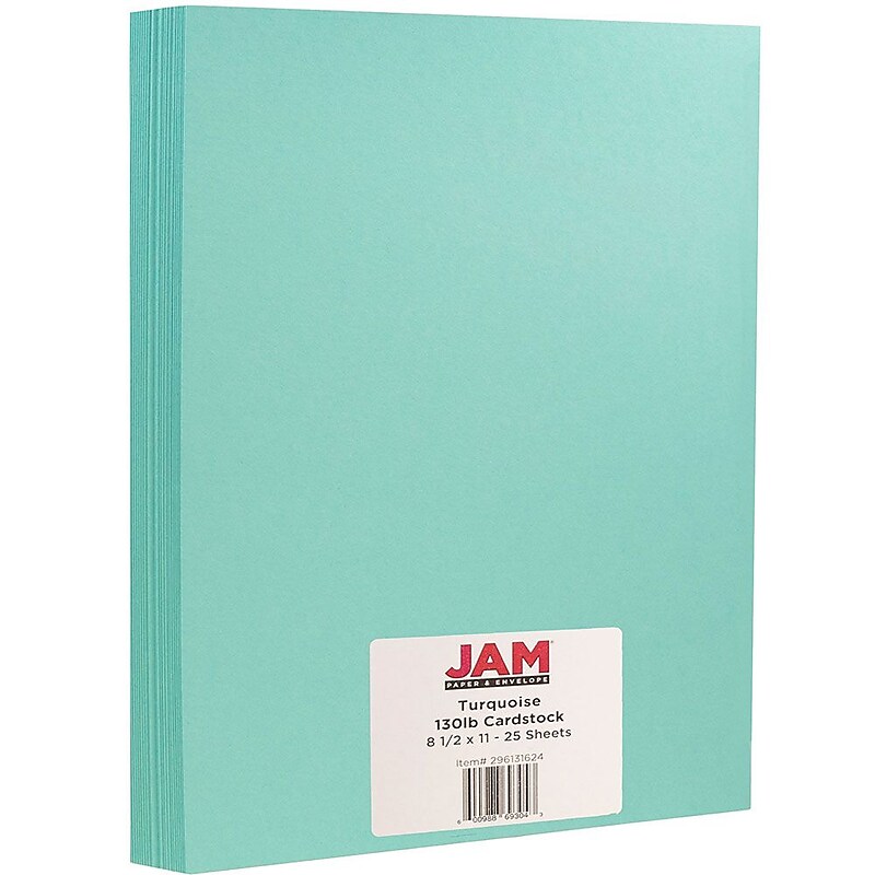 JAM Paper Extra Heavyweight 130 lb. Cardstock Paper, 8.5" x 11", Turquoise, 25 Sheets/Pack (296131624) image 1