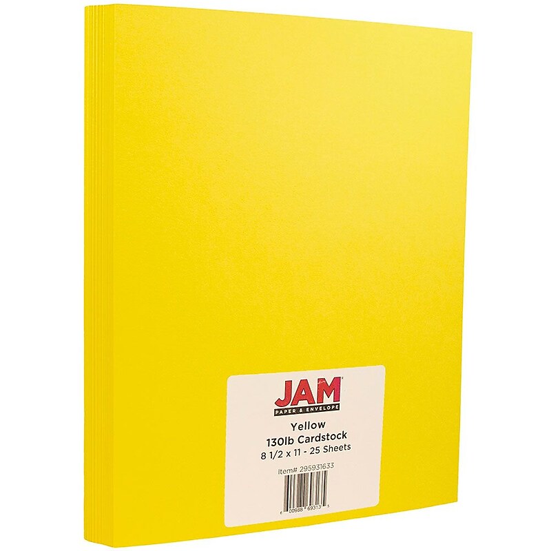 JAM Paper Extra Heavyweight 130 lb. Cardstock Paper, 8.5" x 11", Yellow, 25 Sheets/Pack (295931633) image 1