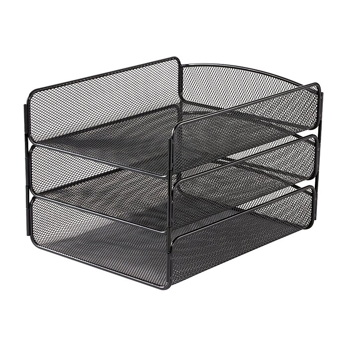 Black Letter Tray - Faux Leather Five-Tier Designer Letter Tray