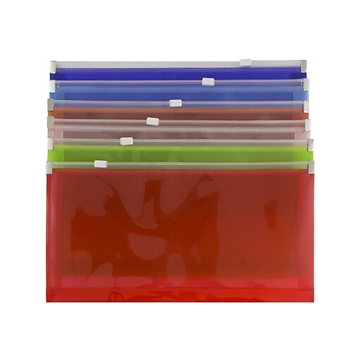 JAM Paper® 10 Plastic Envelopes with Zip Closure, 5 x 10, Assorted