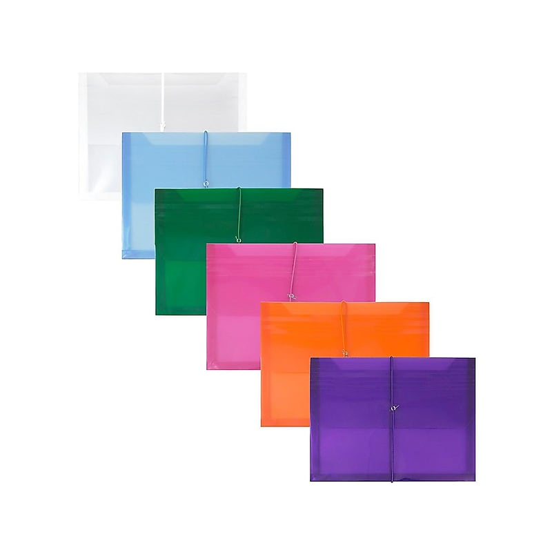 JAM Paper® Plastic Envelopes with Elastic Band Closure, Letter Size, Assorted Colors, 6/Pack (218E25BGOPFUCL) image 1