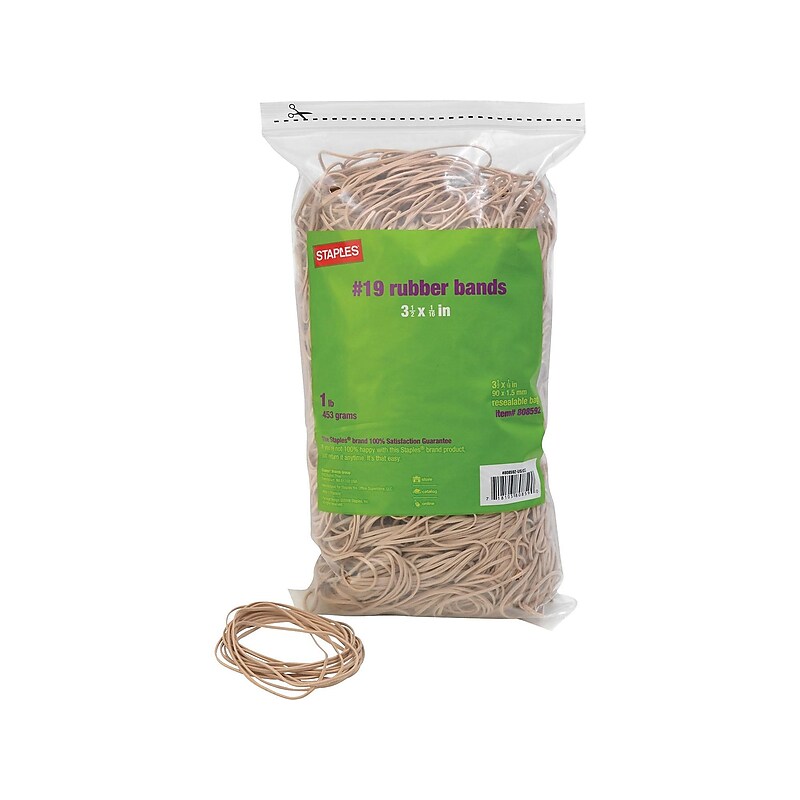 Staples Economy Rubber Bands, #19, 1 Lb. Resealable Bag, 1640 Bands/Pack, 25 Packs/Carton (17782CT) image 1