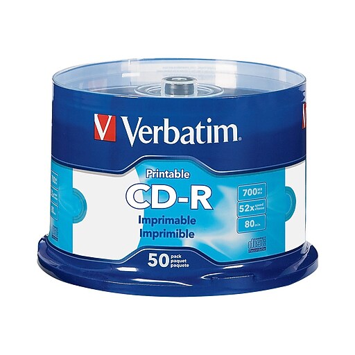 Verbatim 98473 52x CDR, White Inkjet Printable, Hub Printable, 50/Pack Staples