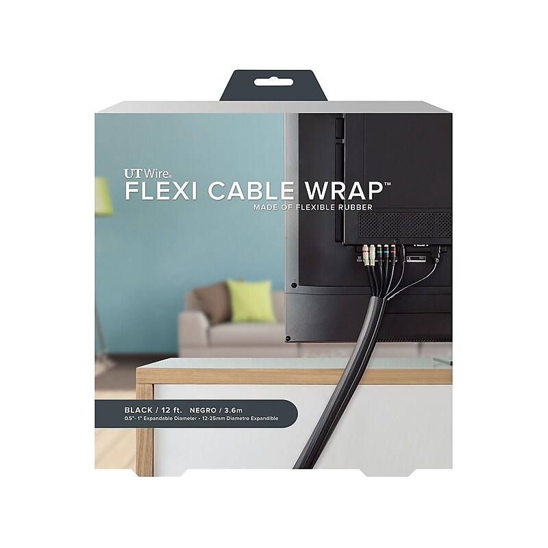 UT Wire 12' Rubber Wrap Cable Concealer, Black (UTW-FCW12-BK) image 1