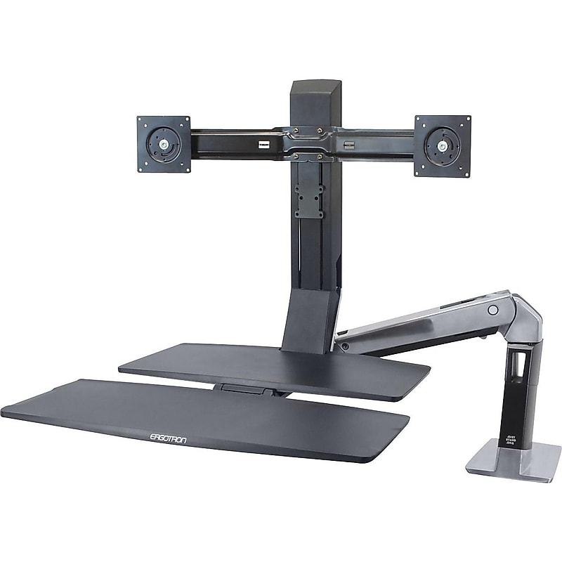 Ergotron WorkFit-A Dual Monitor Stand, Up to 24" Monitors, Black/Polished Aluminum (24-316-026) image 1