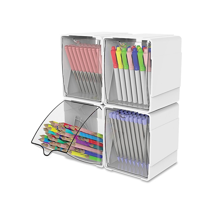 Deflect-O Interlocking Tilt Bin Plastic Desk Organizer, White