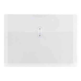 JAM Paper® Plastic Envelopes with Button and String Tie Closure, Letter Size, Clear, 12/Pack (218B1CL)