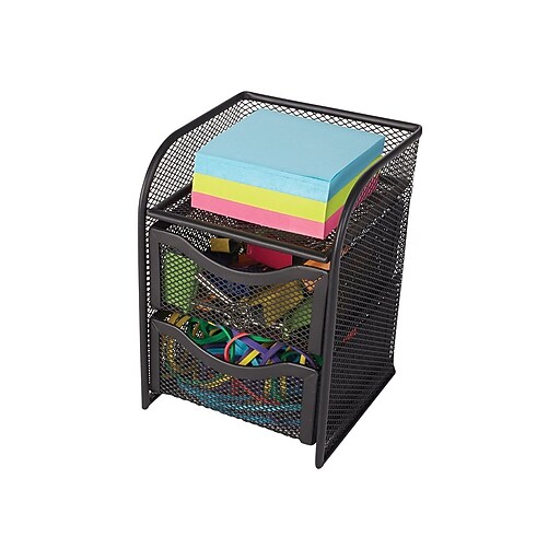 Staples® Wire Mesh Desktop Organizer, Black, 7"H x 4 1/2"W x 4 1/2"D at