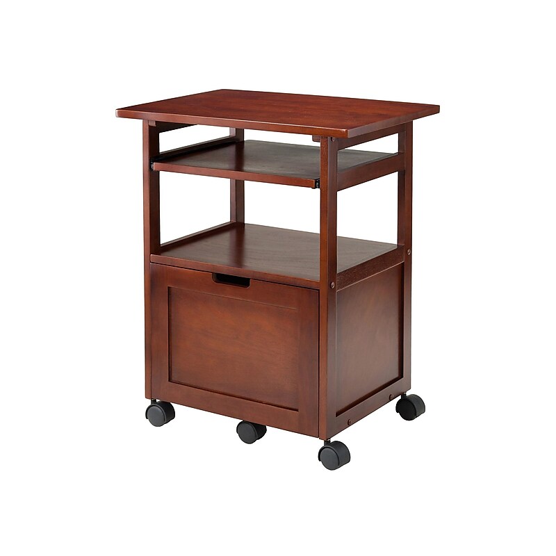 Winsome Piper 3-Shelf Wood Mobile Printer Stand with Swivel Wheels, Walnut (94427) image 1