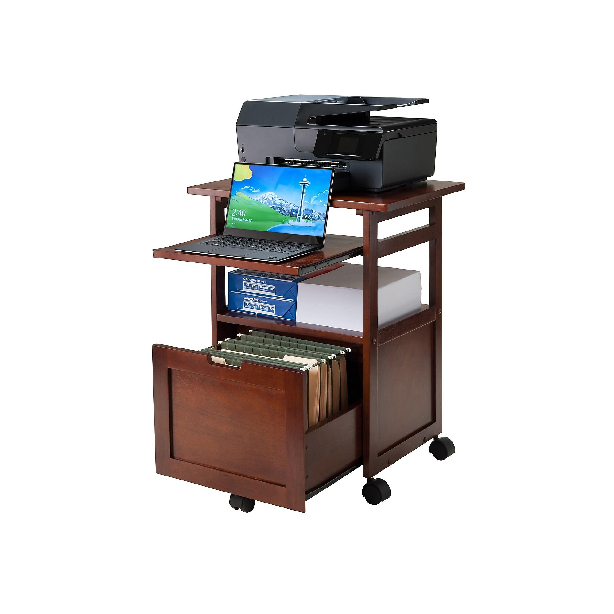 Winsome Piper 3-Shelf Wood Mobile Printer Stand with Swivel Wheels, Walnut (94427) Sansujyuku sansujyuku.com