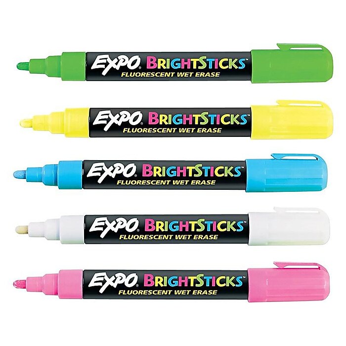 Expo BrightSticks Wet Erase Markers, Bullet Tip, Assorted, 5/Pack