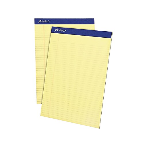 Ampad Notepad, 8.5" x 11.75", Narrow Ruled, Canary, 50 Sheets/Pad, 12