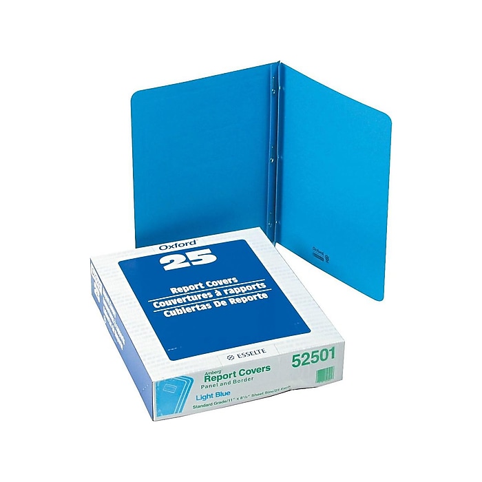 Oxford 3-Prong Report Covers, Letter, Light Blue, 25/Box (OXF