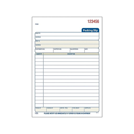 Adams 3Part Carbonless Packing Slips, 7.94"L x 5.56"W, 50 Sets/Book