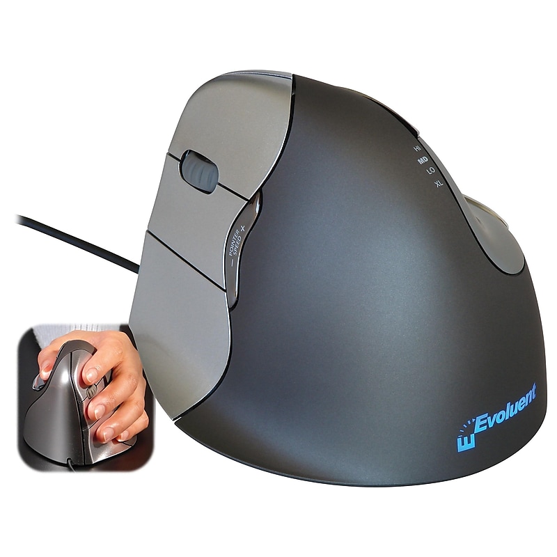 Evoluent VerticalMouse 4 Ergonomic Vertical Left Handed Laser USB Mouse, Gray/Silver (VM4L) image 1