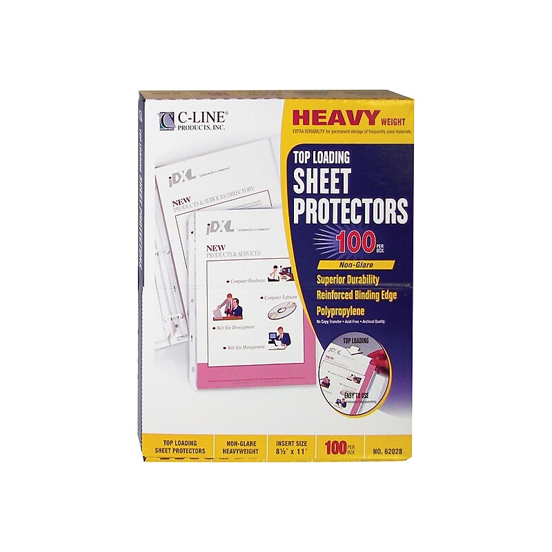 C-Line Heavy Weight Non-Glare Sheet Protectors, 8.5" x 11", Clear, 100/Box (62028) image 1