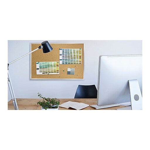 Ghent Traditional Natural Cork Bulletin Board, Aluminum Frame, 4'W x 3
