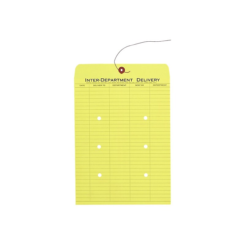 Quality Park Button & String Inter-Departmental Envelope 10" x 13", Yellow, 100/Carton (QUA63576) image 1
